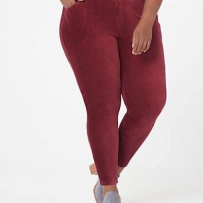 Denim & Co. Regular Smooth Waist Knit Cord Leggings Wine Size 4X A388785